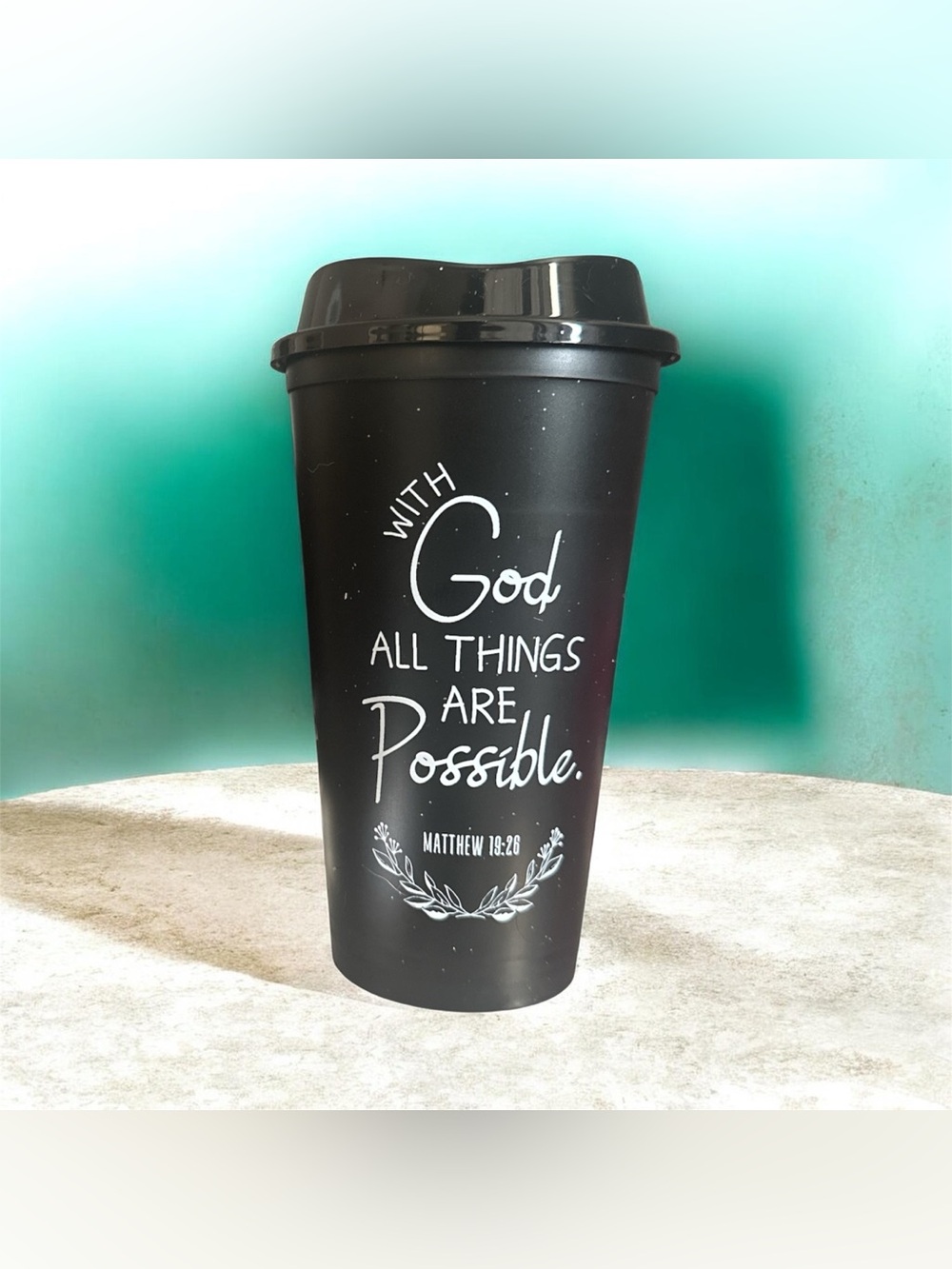Black Travel Tumbler with Inspirational Scripture 16oz Tumbler